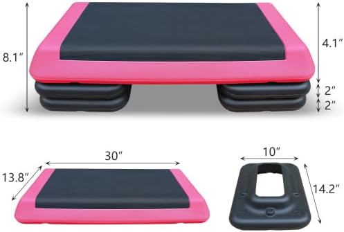 Aerobic Exercise Step Platform for Home Gym, 4 Stackable Risers -Adjustable Hight, Step Up Exercise Platform, Fitness Training Workout Stepper, Cardio Strength