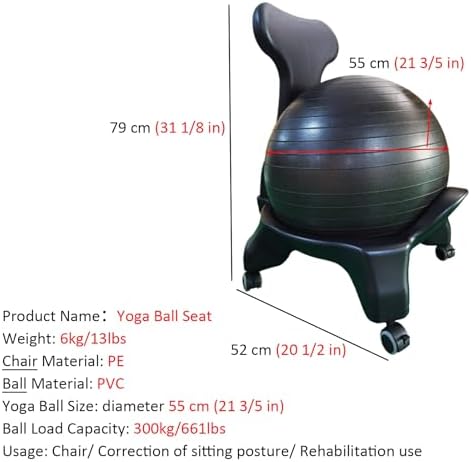 Yoga Ball Chair,Inflatable Balance Exercise Seat, for Core Strength,Office, Physiotherapy (Blue)