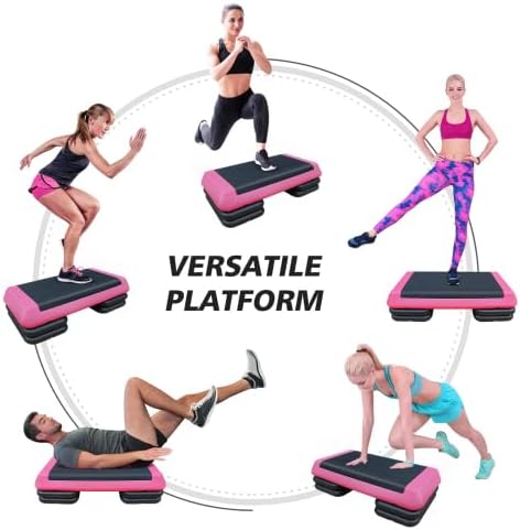 Aerobic Exercise Step Platform for Home Gym, 4 Stackable Risers -Adjustable Hight, Step Up Exercise Platform, Fitness Training Workout Stepper, Cardio Strength
