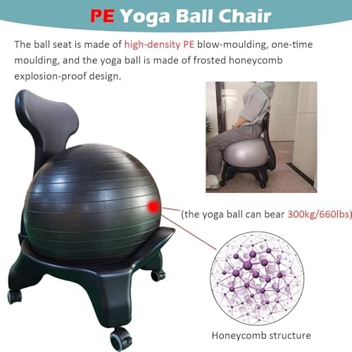 Yoga Ball Chair,Inflatable Balance Exercise Seat, for Core Strength,Office, Physiotherapy (Blue)