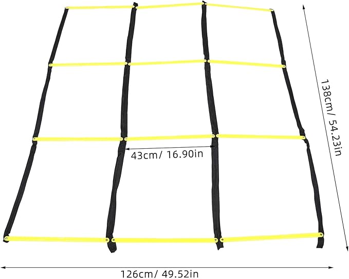 Football Agility Ladder and Speed Training Ladder with Nine-Square Rope Design Yellow for Soccer Footwork Drills and Athletic Conditioning