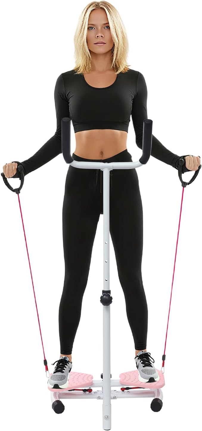 Waist Twister Board, Home-Gym Core Trainer with Handrail & Pull Cords, Noiseless 360° Ab-Twister Platform for Belly-Fat Burn, Strength & Balance Workouts, 330 Lbs Capacity
