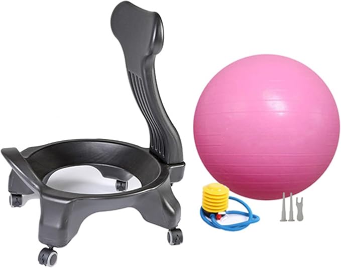 Ergonomic Office Yoga Ball Chairs, Active Sitting Exercise Ball Chair for Adults Desk Improves Back Pain, Balance Ball Chairs with Lockable Wheels and Foot Pump(Pink)