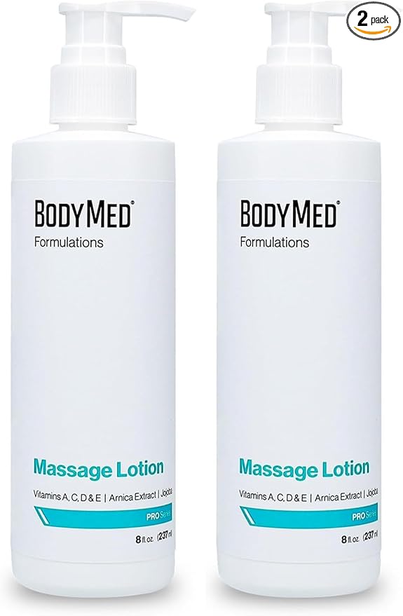 BodyMed Formulations Massage Lotion, 8 oz. – Fragrance-Free, All-Natural Lotion for Massage Therapy – Leaping Bunny Certified – with Arnica Extract & Jojoba – Non-Staining, & Paraben Free (Pack of 2)