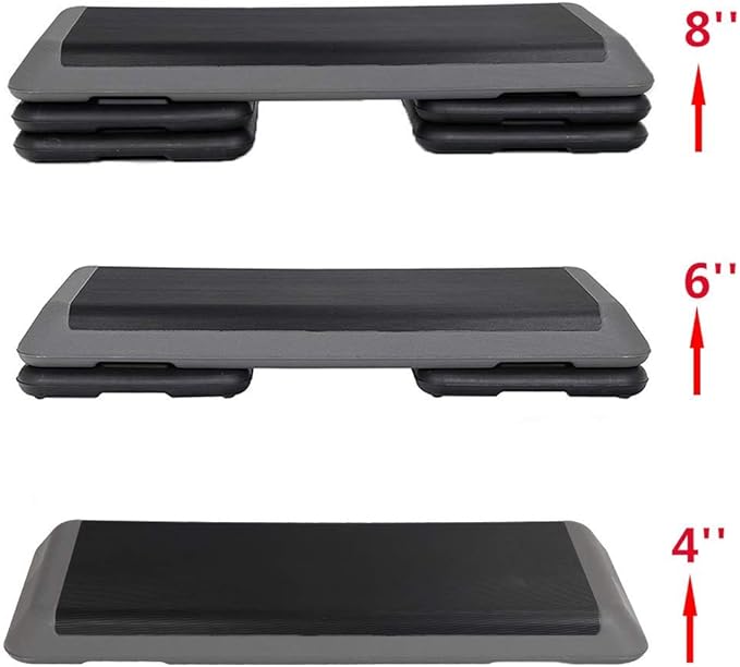 43 Inches Aerobic Step Platform 3 Levels Adjustable Aerobic Stepper with 4 Extra Risers and Anti Slip Surface, Exercise Training Workout Equipment for Home&Gym Cardio Strength & Training