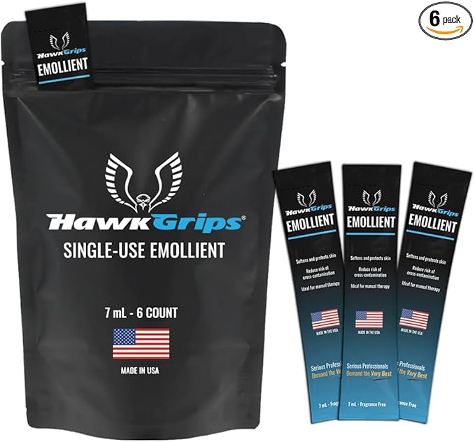 HawkGrips 7ml Massage Emollient Single Use Packet, Vanilla, Travel Size, Emollient for IASTM and Massage, Soft Tissue Mobilization for Massage Therapy, 6 Count