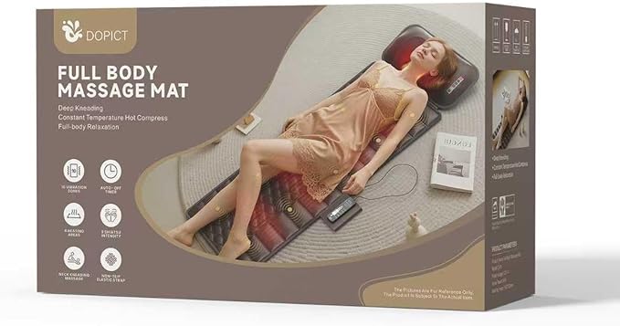 Massage Mat, Detachable Neck Massager, Full Body Vibration Heating, Massage Pad with 10 Vibrating Motors and 9 Speed Settings for Home Office Use, Gift for Men Women Parents Christmas,Black