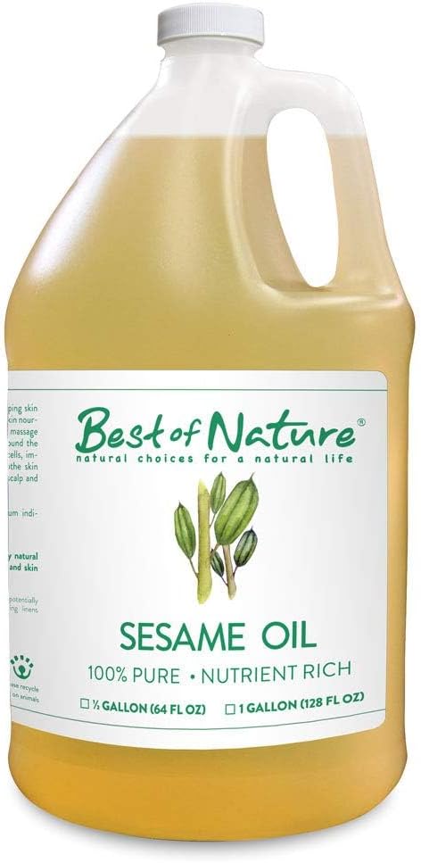 Best of Nature 100% Pure Sesame Oil – Natural Unscented Massage Oil, Deep Moisturizing Body & Skin Oil, Perfect Carrier Oil for Essential Oils, Gallon (128 fl oz)