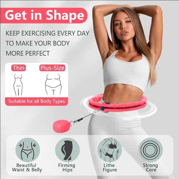U1 Weighted Hula Hoop – 30 Knots 19"–61" Adjustable Waist, Magnetic Lock with Spring Massage Heads, Infinity Hoop Plus Size for Adults & Kids, Ab Workout, Weight Loss, Abdominal Toner