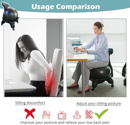 Yoga Ball Chair,Inflatable Balance Exercise Seat, for Core Strength,Office, Physiotherapy (Gray)