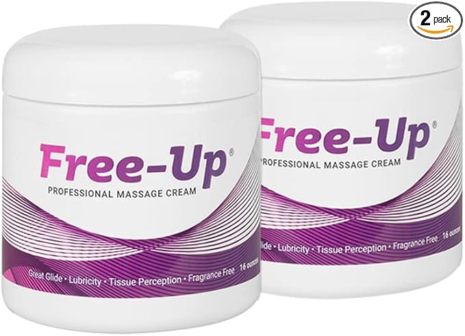 Free-Up Professional Massage Cream, Fragrance-Free, Great Glide, Lubricity, Tissue Perception, Perfect for Physical Therapy, Massage Versatile, Non-Greasy, 16 Oz Jar, 2 Pack
