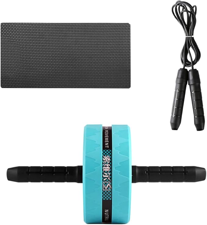 FRCOLOR Ab Roller Wheel for Gym with Knee Pad and Jump Rope, Blue Exercise Fitness Roller Wheel for Home Abdominal Workout and Core Strength Training