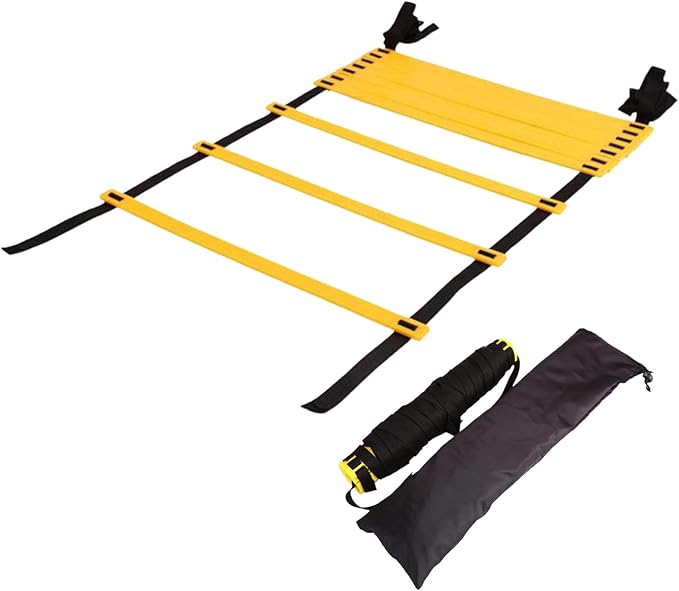 Soccer Agility Ladder Training Equipment | Portable Quick-Setup Footwork Ladder with Carry Bag | Speed, Fitness, and Endurance Drill Tool for Football, Basketball, Tennis, Hockey, Badminton, Athlete W