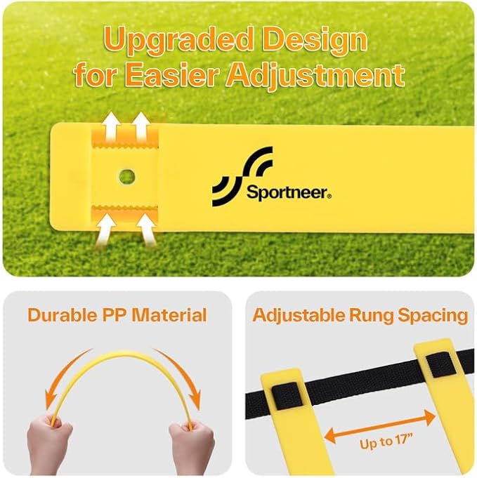 Sportneer Agility Ladder Speed Training Set 12 Rungs 20ft Detachable Exercise Ladders in 2pcs (6 rungs Each) with Ground Stakes for Soccer Football Footwork Training Ladder with Carry Bag