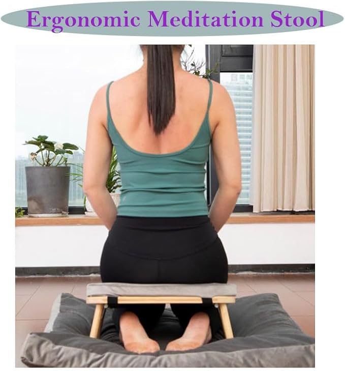 Meditation Bench Basic Kneeling Ergonomic Seat Meditation Stool,Folding Yoga Stool, Sturdy Prayer Bench,Comfortable for Kneeling or Sitting, Blue