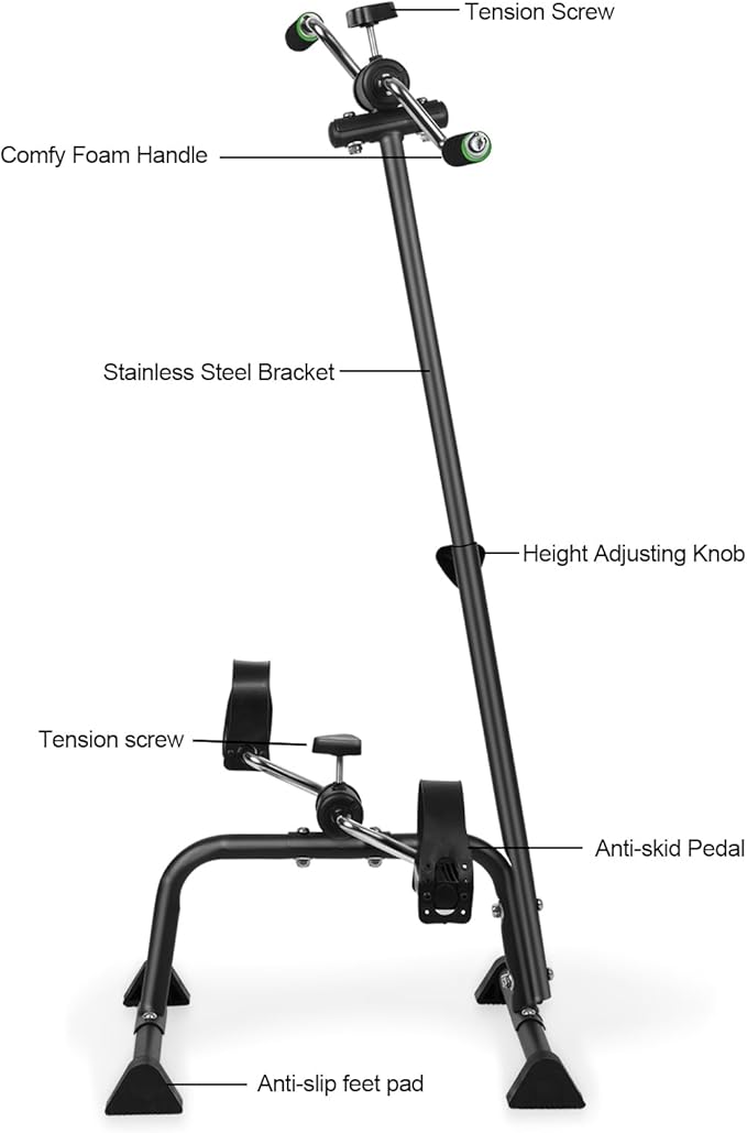 Sit Down Pedal Exerciser for Seniors, Hand Arm Leg Knee Peddler Exerciser, Adjustable Fitness Equipment for Seniors, Elderly Home Bike Trainer for Total Body