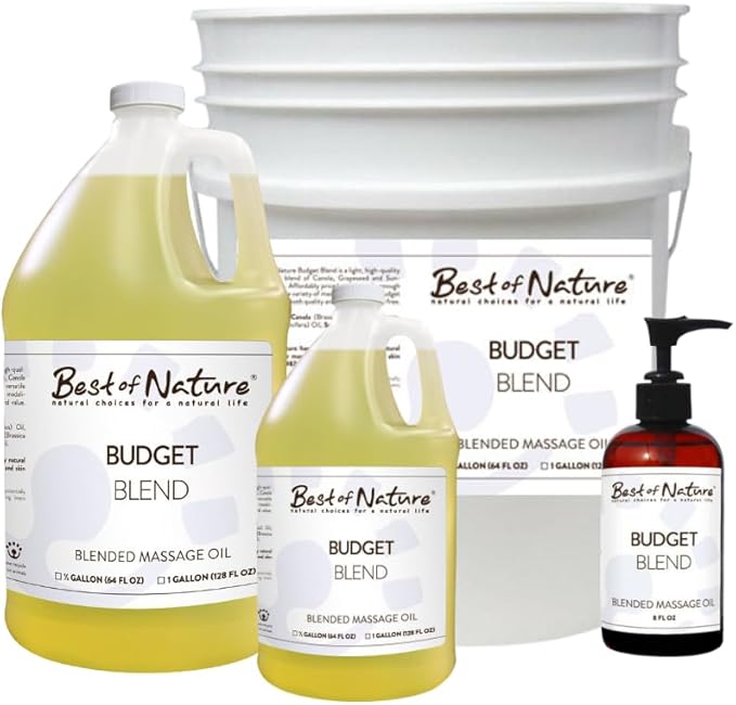 Best of Nature Budget Blend Massage & Body Oil - Affordable, Lightweight Moisturizer for Therapists & Spas, Half Gallon (64 fl oz) Bulk Size