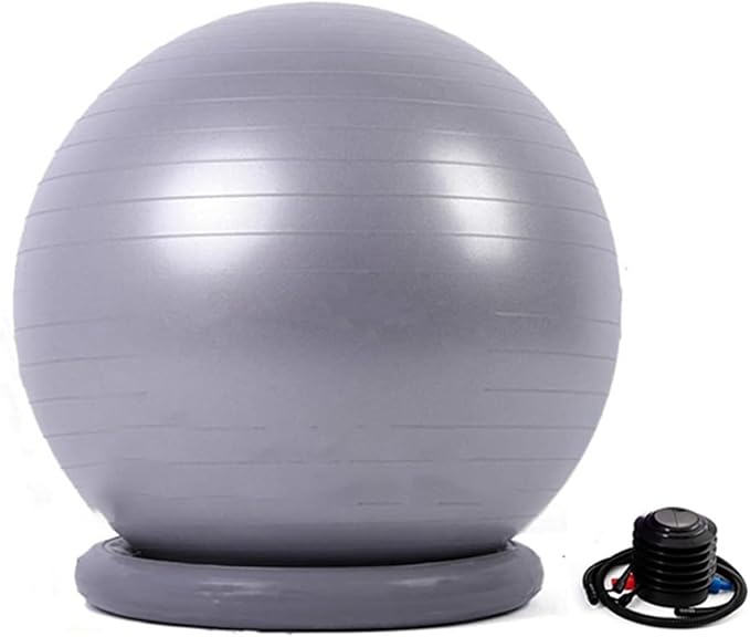 Yoga Ball Chair,Yoga Ball，Exercise Ball, Office Ball Chair with Base & Pump Stability Yoga Ball Seat for Back Pain Relief Home Gym Exercise Ball Chair for Core Strength Training(Light Gray,Diameter 65