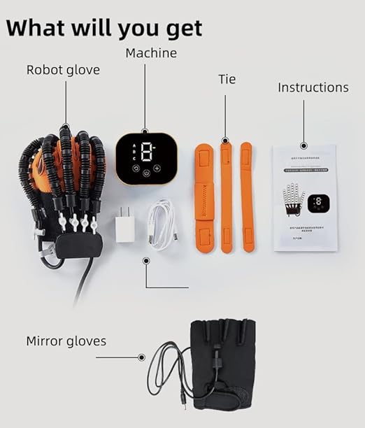 Rehabilitation Robot Glove for Stroke, Robotic Hand Stroke Recovery Equipment, Fingers Strength Training Device for Hemiplegia, Strength Adjustable (Right Hand-L)