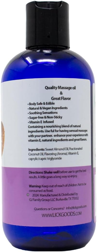 Lick Cookies and Cream Flavored Massage Oil – Creamy Dessert Edible Massage Oil with Sweet Almond Oil & Vitamin E, Smooth Glide for Couples Massage, 8 oz