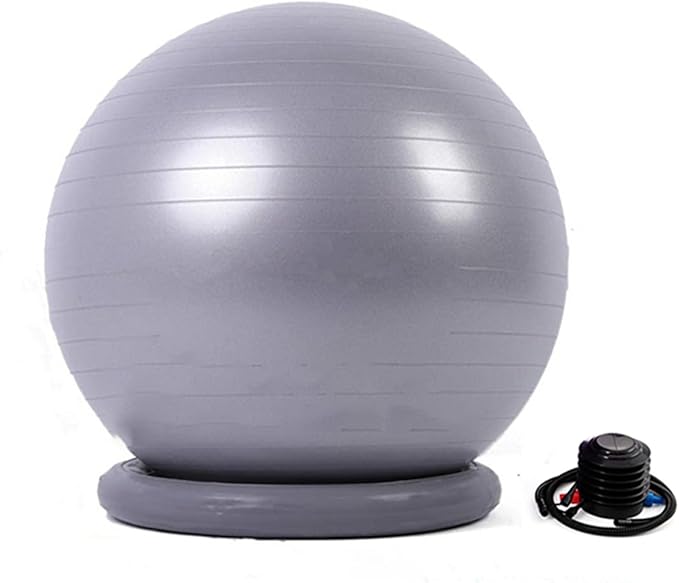 Yoga Ball Chair Office Ball Chair with Base & Pump, Stability Yoga Ball Seat for Back Pain Relief, Home Gym Exercise Ball Chair for Core Strength Training ( Color : Light Gray , Size : Diameter 55cm (