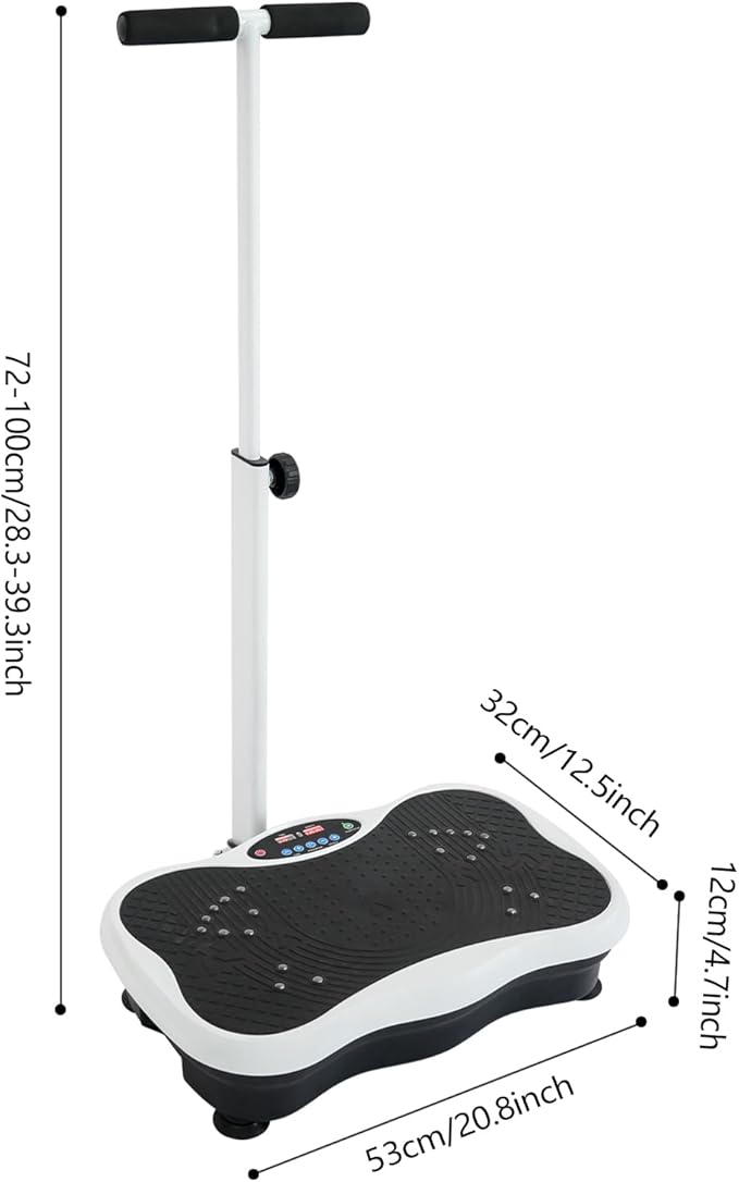 Vibration Plate Exercise Machine with Handlebars, Adjust Height Vibrating Plate Exercise Machine with LED Screen & Anti-Slip Suction Cups, Whole Body Workout Sculpting Platform for Fitness Fat Burner