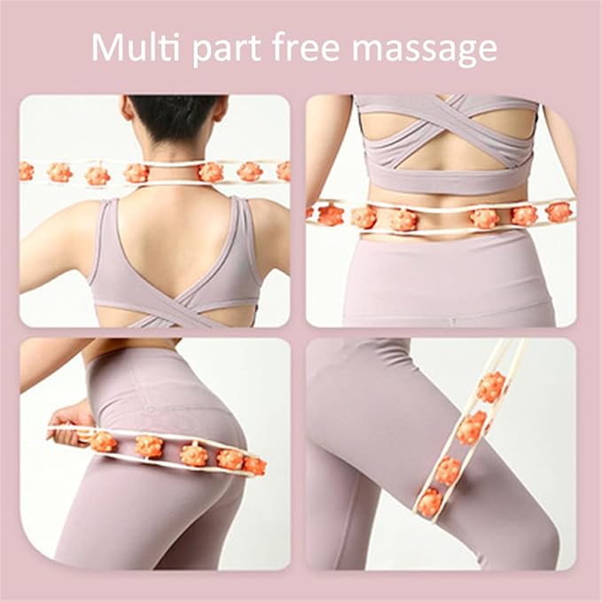 Manual Back Massage Roller Rope, Handheld Massage Ball Roller Anti Cellulite Massage Roller, Fascia Roller Manual Massage Strap for Back Neck Shoulder Waist Leg Muscle Exercise Massage Roller (Pink)