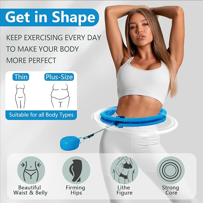 U1 Weighted Hula Hoop – 30 Knots 19"–61" Adjustable Waist, Magnetic Lock with Spring Massage Heads, Infinity Hoop Plus Size for Adults & Kids, Ab Workout, Weight Loss, Abdominal Toner