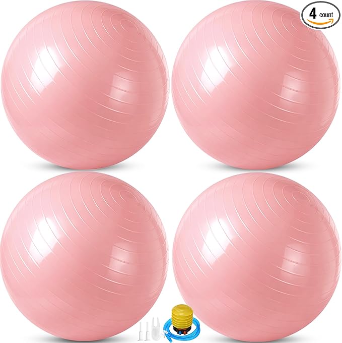 Leyndo 4 Pcs 26 Inch Yoga Exercise Ball Pilates Pregnancy Birthing Fitness Ball with Quick Pump Anti Burst for Improved Posture, Balance, Yoga, Pilates, Training