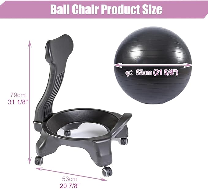 Stability Yoga Ball Chair with Wheels and Backrest, Rolling Exercise Ball Chair with Pump, Yoga Ball Seat Active Sitting for Spine Health(Deep Coffee)