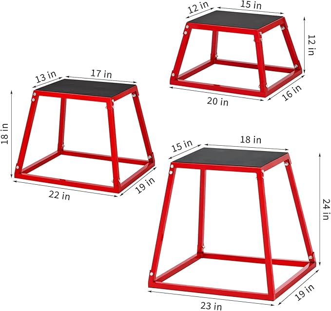 Plyometric Jump Box, Plyo Box with 15 * 18 Inch Rectangular Surface, Heavy Duty Steel Step Up Box , Anti-Slip Jump Trainers for Home Gym Workout, Condition Strength Training with Sizes 12'', 18'', 24''