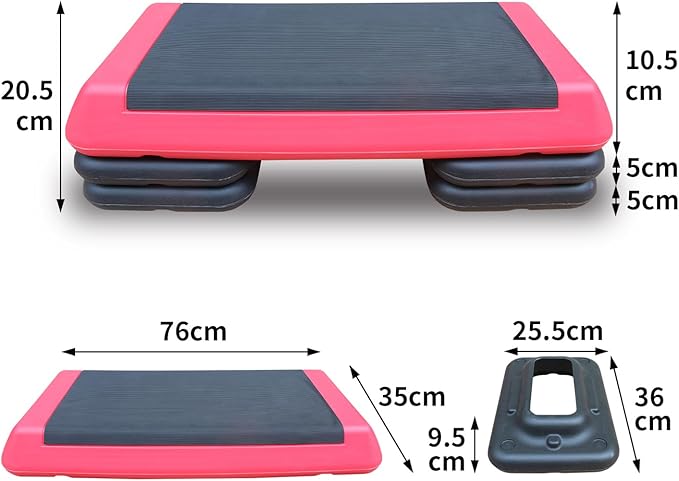 Adjustable Workout Aerobic Stepper in Fitness & Exercise Step Platform Trainer Red Black with 4 Risers