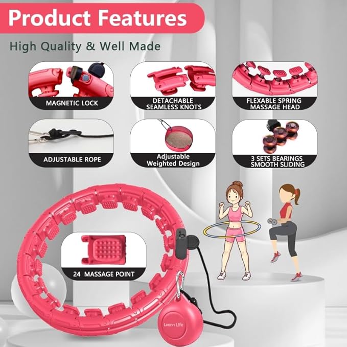 U1 Weighted Hula Hoop – 30 Knots 19"–61" Adjustable Waist, Magnetic Lock with Spring Massage Heads, Infinity Hoop Plus Size for Adults & Kids, Ab Workout, Weight Loss, Abdominal Toner