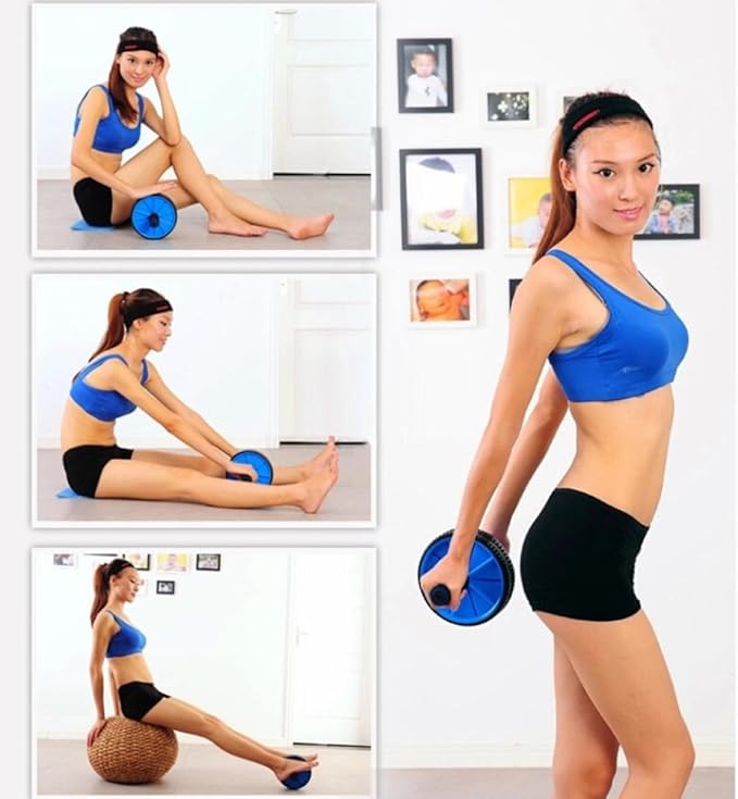 Kisangel Double Wheel Abdominal Exercise Roller, Quiet Fitness Ab Roller for Core Strength Training, Blue Abdominal Wheel for Home Workout and Muscle Conditioning