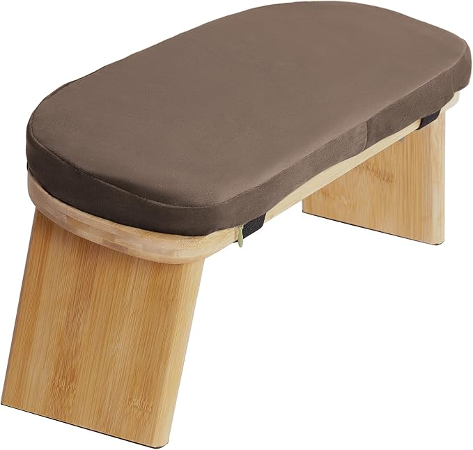Folding Bamboo Meditation Stool, Meditation Bench with Velvet Cushion & Carry Bag, Travel Meditations Seat, Comfortable Folding Kneeling Stool Chair for Mindfulness, Zen Practice Coffee