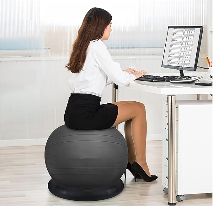 Yoga Ball Chair,Yoga Ball，Exercise Ball, Yoga Ball Chair Ergonomic Exercise Ball Stool with Base Stability Yoga Ball Chair for Adults Pregnancy Fat People Comfort Balance(Black,65cm ( 25 5/8" ))