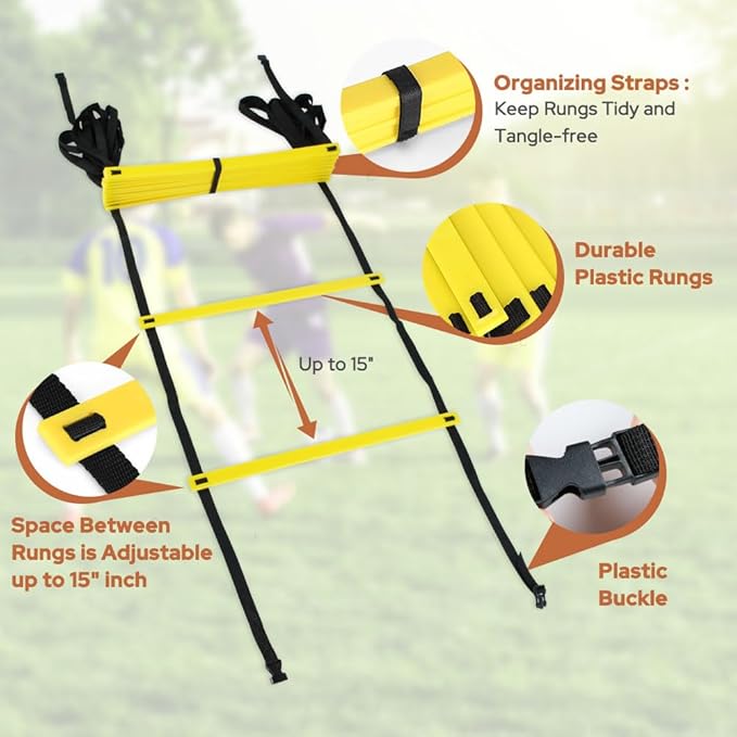 GHB Agility Ladder 1PCS Agility Cones 25PCS Detachable Agility Hurdles 5PCS