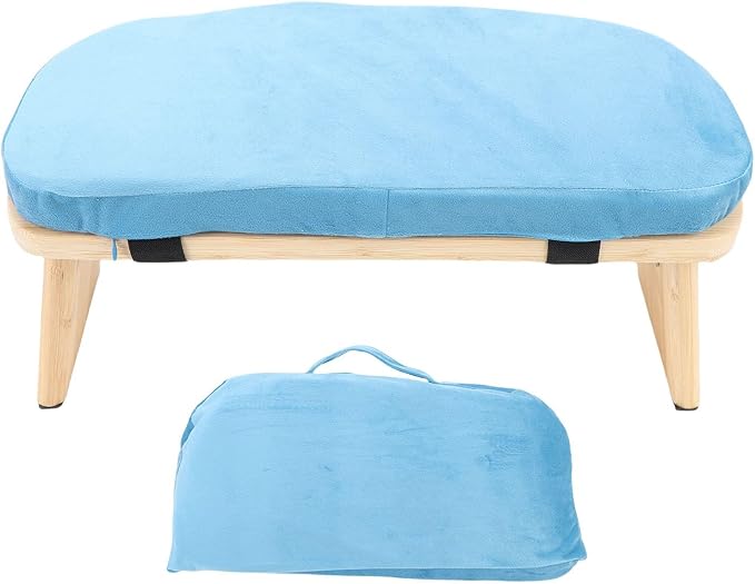Yinhing Wooden Meditation Bench Ergonomic Detachable Kneeling Stool with Soft Cushion for Practice Includes Convenient Carry Bag Stylish Blue Design for Comfortable Meditation Sessions and (Blue)