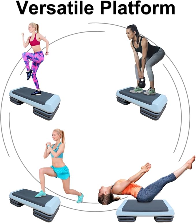 Househould Adjustable Workout Aerobic Stepper in Fitness & Exercise Step Platform Trainer Pink Black with 2 or 4 Risers