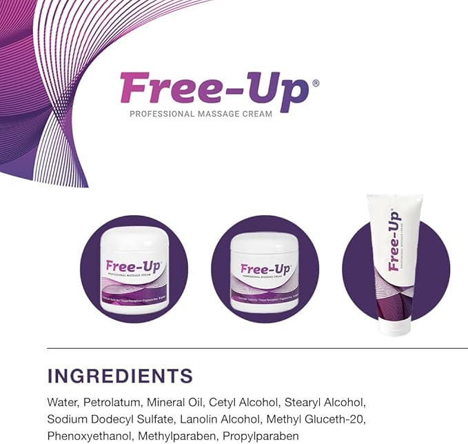 Free-Up-Professional Massage Cream, Fragrance-Free, Great Glide, Lubricity, Tissue Perception, Perfect for Physical Therapy, Massage Versatile, Non-Greasy, 16 Oz Jar, 3 Pack