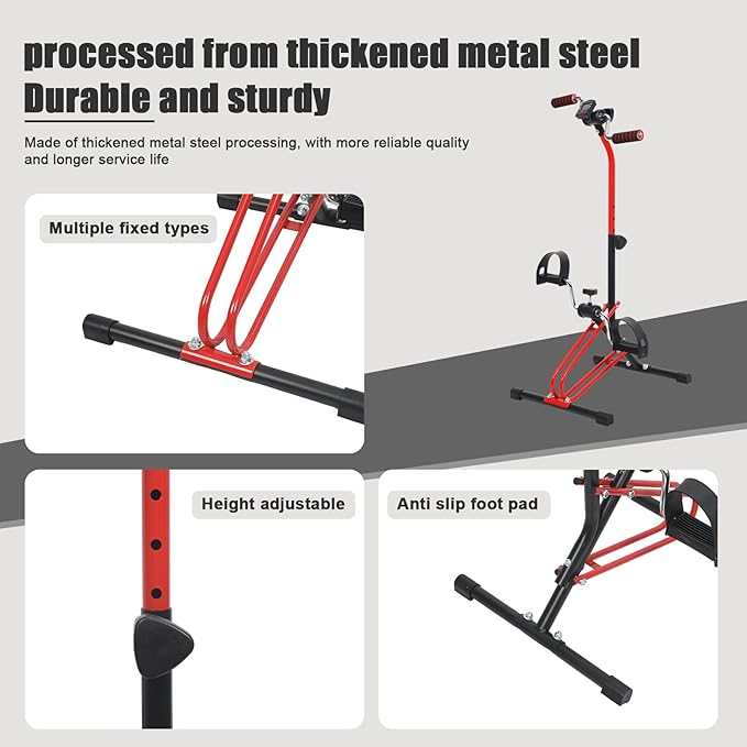 Pedal Exerciser Bike Rehabilitation Trainer, Upper Lower Limb Rehabilitation Machine, Adjustable Fitness Equipment for Seniors, Elderly Home Pedal Exercise Bike for Total Body Red Black