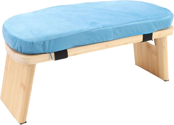 YUYTE Wooden Meditation Bench Ergonomic Meditation Stool, Detachable Kneeling Chair for Yoga with Soft Cushion Carry Bag, Home and Travel (Blue)