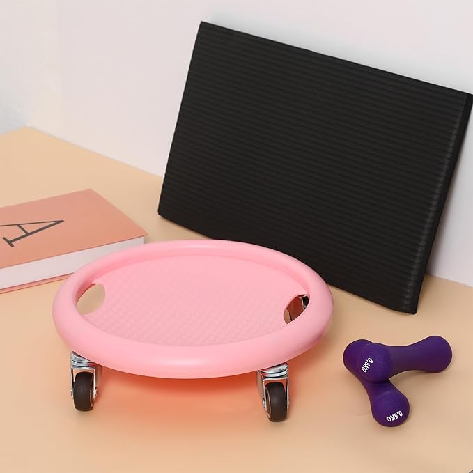 Homoyoyo Four-wheeled Ab Roller Exercise Wheel with Mat, Multi-directional Abdominal Workout Roller for Core Strength Training at Home, Pink Fitness Abdominal Wheel for Men and Women