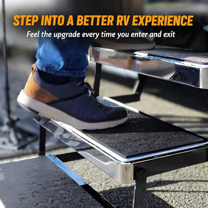 23" x 7.5" Non‑Slip SeaDek RV Step Treads – 6mm HD Material Embossed SeaDek EVA Foam, All Weather Resistant RV Stair Mats & Step Covers, Outdoor RV Accessory - Storm Gray