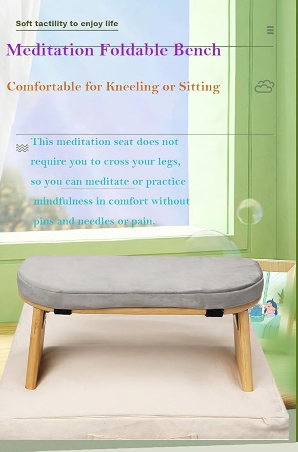 Meditation Bench with Meditation Cushion Meditation Stool Set,Folding Yoga Stool, Sturdy Prayer Bench,Comfortable for Kneeling or Sitting, 35 × 27inch, Dark Grey
