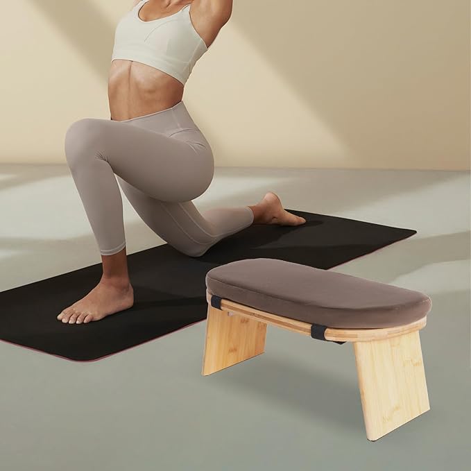 LYNICESHOP Meditation Bench,Foldable and Ergonomic Meditation Stool for Yoga and Prayer, Portable Kneeling Bench with Cushion,Comfortable Seiza and Cross-Legged Sitting (Coffee/Gray/Green) (Coffee)