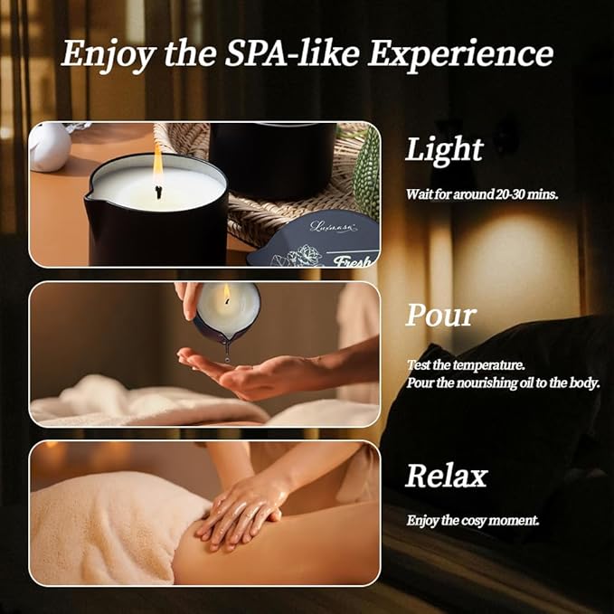 Massage Candle for Home SPA, Low Temp Scented Massage Oil Candles Wax for Skin Treatment, Aromatherapy Candle for Body Relaxation and Stress Relif, Skin Moisturizing Oil 6.35 OZ (Fresh Jasmine)