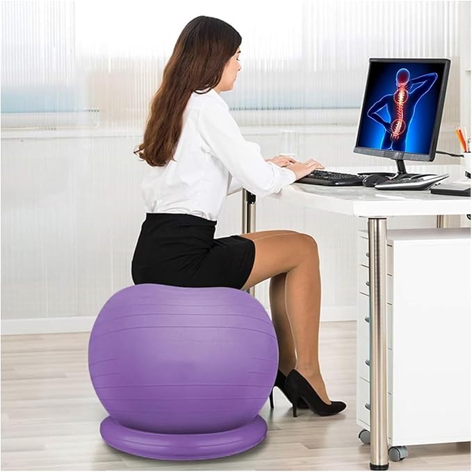 Yoga Ball Chair,Yoga Ball，Exercise Ball, Office Ball Chair with Base & Pump Stability Yoga Ball Seat for Back Pain Relief Home Gym Exercise Ball Chair for Core Strength Training(Purple,Diameter 55cm (