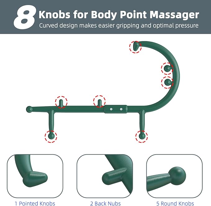 Back and Neck Massager, for Trigger Point Fibromyalgia Pain Relief and Self Massage Hook Cane Therapy (Greeen)