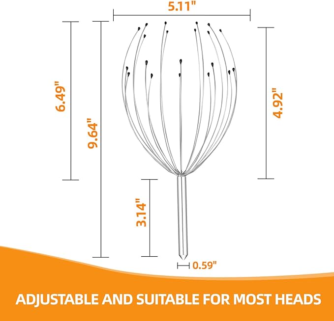 YEZY Head Massager 20 Fingers Head Scratcher Scalp Massager, Back Scratcher, Stocking Stuffers for Scalp Massage Back Massage (Silvery)